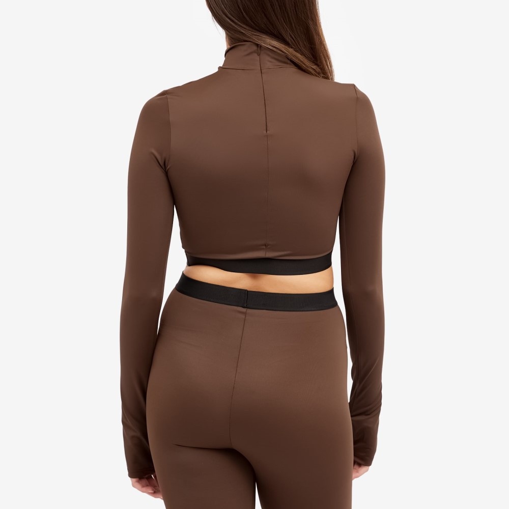 a мм (AMIRI) женский bare top * tube top * укороченные брюки tops Long Sleeve Mock Neck Crop Top (Brown)
