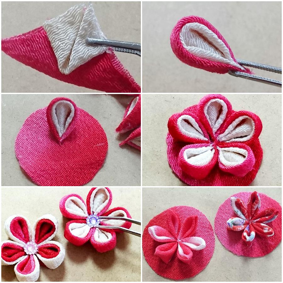 つまみ細工キット 花かんざし・二輪藤下がり(紅花) : 布がたり つまみ細工キット 花かんざし・二輪藤下がり(紅花) : 布がたり