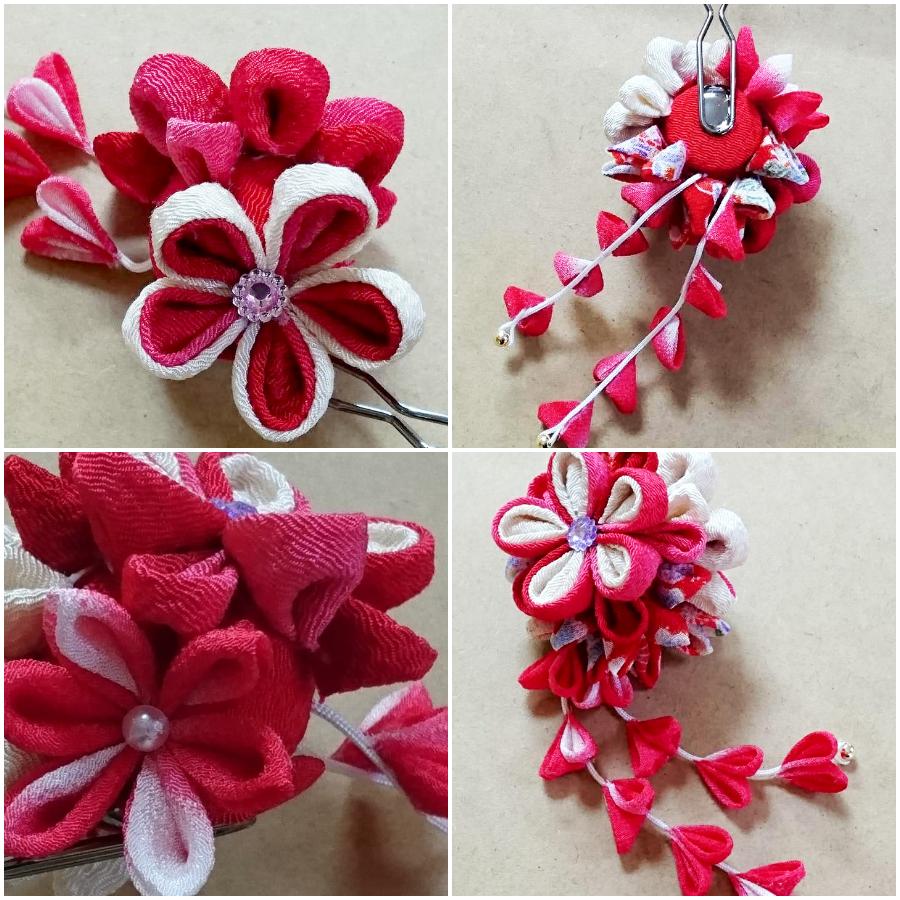 つまみ細工キット 花かんざし・二輪藤下がり(紅花) : 布がたり