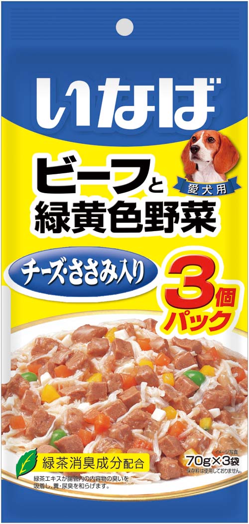 いなばペットフード いなば 3個パック 犬用 ビーフと緑黄色野菜 チーズ・ささみ入り入り QDR-36（70g×3）×1個 ドッグフード ウエットフードの商品画像