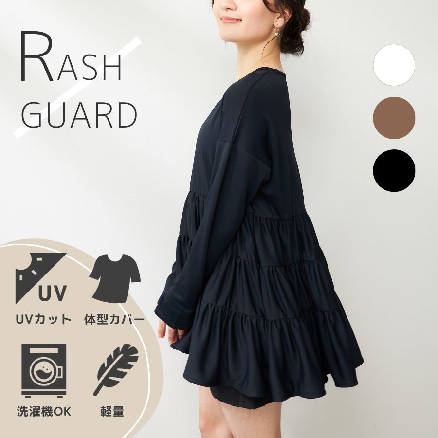  женский Rush Guard UV cut body type покрытие оборка салон одежда стиль длинный рукав уличный вода суша обе для купальный костюм UV cut капот нет 314060
