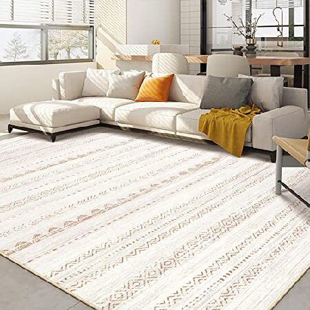 Area Rug Living Room Rugs: 8x10 Large Soft Machine Washable Boho Moroccan Farmhouse Neutral Stain Resistant Indoor Floor Rug Carpet for Bedr parallel imported goods 