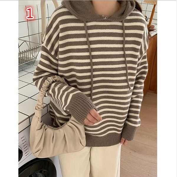 ファストファッション通販サイト ニット レディース セーター 長袖 トップス ニットセーター フード付き パーカー ボーダー ゆった 安い販売品 Ssl Daikyogo Or Jp