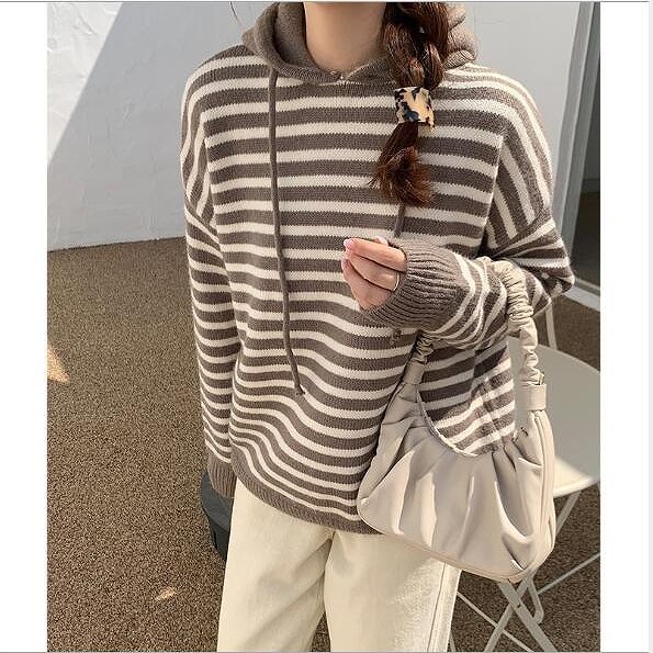 ファストファッション通販サイト ニット レディース セーター 長袖 トップス ニットセーター フード付き パーカー ボーダー ゆった 安い販売品 Ssl Daikyogo Or Jp