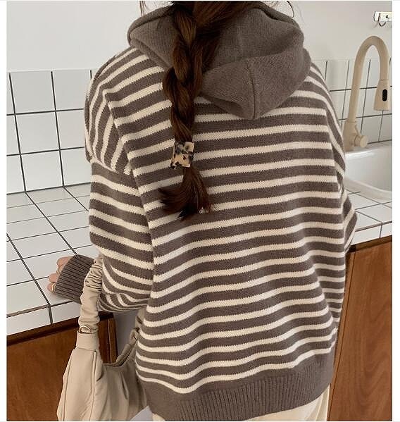 ファストファッション通販サイト ニット レディース セーター 長袖 トップス ニットセーター フード付き パーカー ボーダー ゆった 安い販売品 Ssl Daikyogo Or Jp