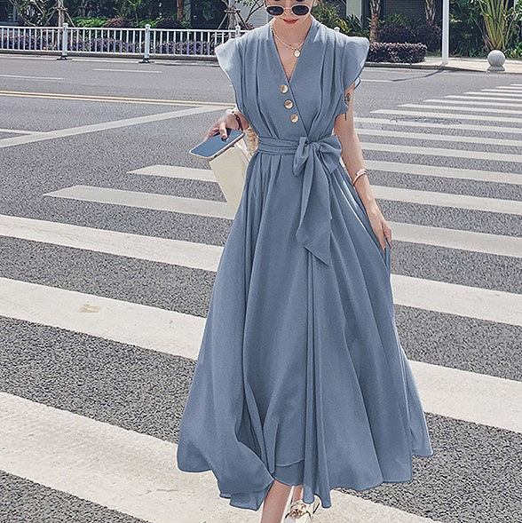 安いクリアランス レディース ワンピース きれいめ ドレス 40代 上品 シフォン パーティー ロング丈 半袖 Vネッ ネット販売中 Ssl Daikyogo Or Jp