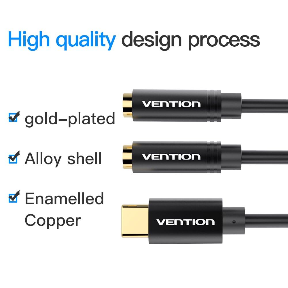 3.5mm conversion USB-C earphone jack conversion,Vention 3.5mm male male DAC chip installing HiFi sound quality USB C male to Dou