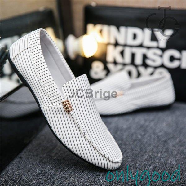  driving shoes men's Loafer shoes light weight shoes canvas pattern stripe pattern Flat sole shoes car driving spring summer 