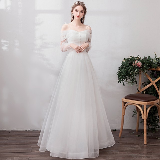 大人気 キャミソールオフショルダー ウェディングドレス 白 二次会 花嫁 カラードレス 大きいサイズ ウェディング 激安白ドレス ロング