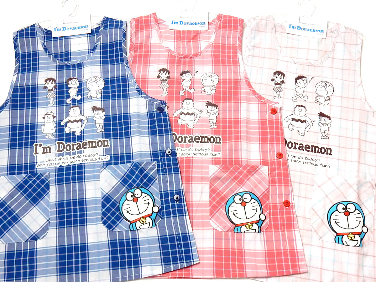 エプロン/保育士/ドラえもん/キャラクター/チェック柄 送料無料 婦人 レディース 保育士 ラン型 エプロン ドラえもん