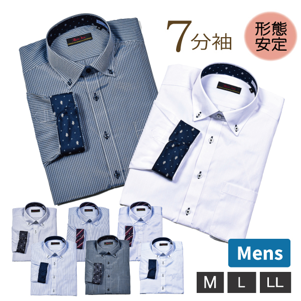  men's gentleman 7 minute sleeve shirt form stability processing shirt Y shirt cool biz work commuting business design shirt change M L LL 7 minute sleeve 7 minute sleeve cutter shirt 7 minute 