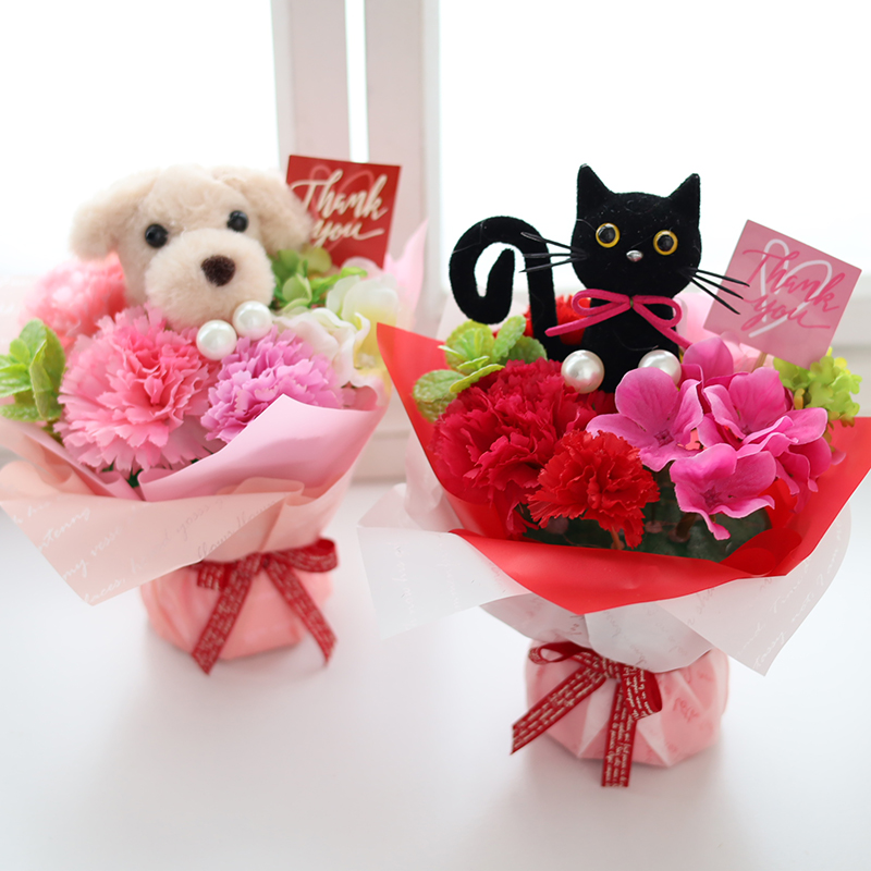  День матери цветок подарок гвоздика День матери подарок 2024 модный . цветок чёрный кошка пудель симпатичный букет 