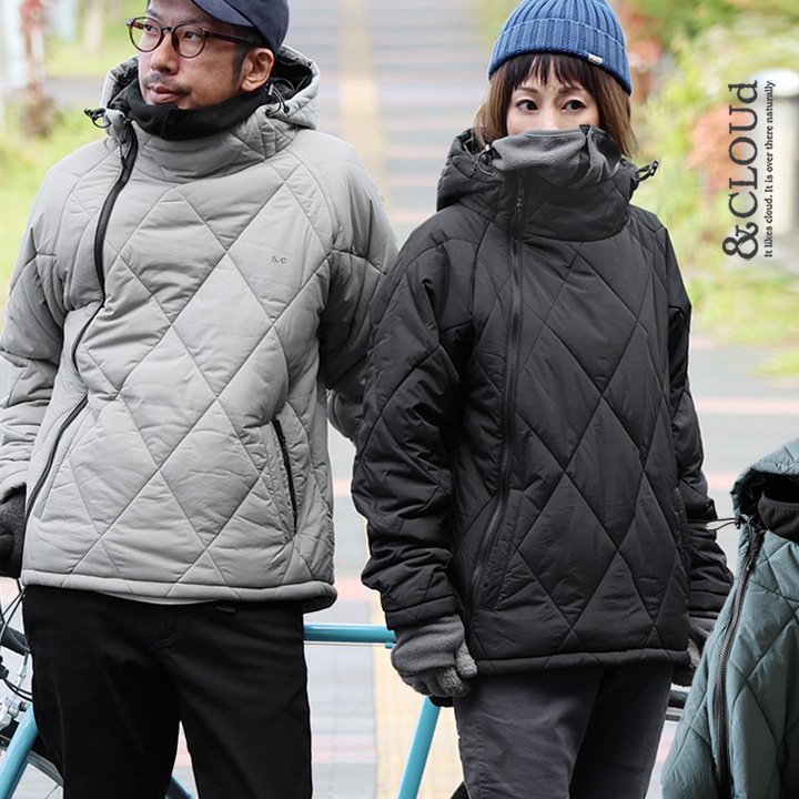 ダウン パーカー サイクリングパーカー 冬 アウター ハイネック 撥水 防風 サーモライト 斜めジップ パティ ＆CLOUd アンクラウド