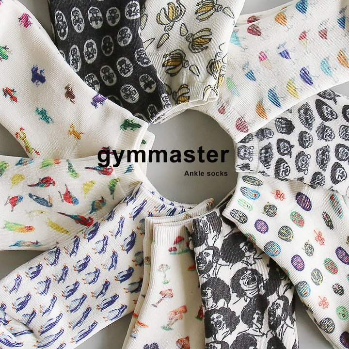 ジムマスター(gymmaster) ソックス 靴下 くつ下 裏パイル 肉厚 総柄 プリント ハッピーペイント アンクル丈 プレゼント ギフト