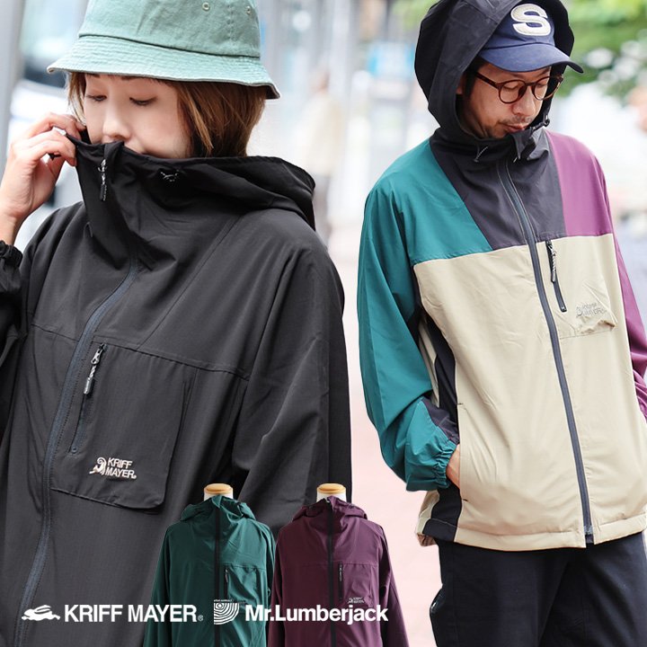 KRIFF MAYER クリフメイヤー コラボ マウンテンパーカー 暖かい 裏フリース ストレッチ ナイロン 着痩せ 微撥水 軽量