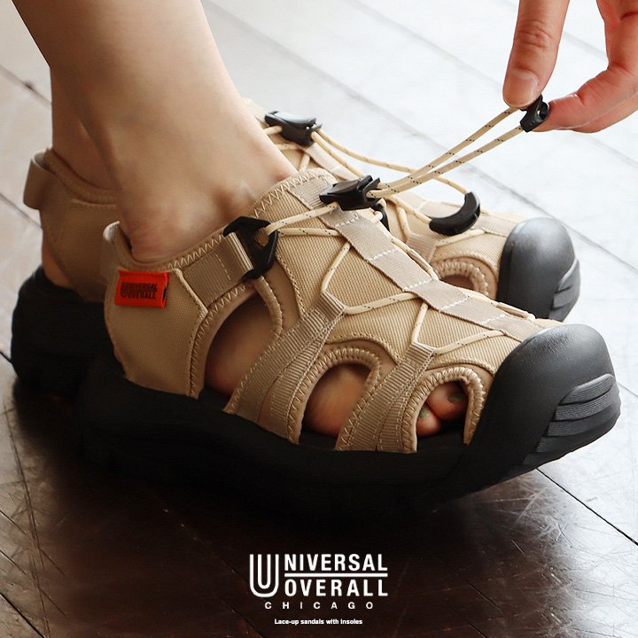 サンダル レースアップサンダル 疲労軽減 厚底 疲れにくい 滑りにくい ブラック