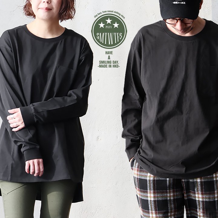 長袖 tシャツ ロングtシャツ ワイド 秋 しっかり 丈夫 柔らか 綿100 USAコットン ポケット 袖リブ t カジュアル パティ