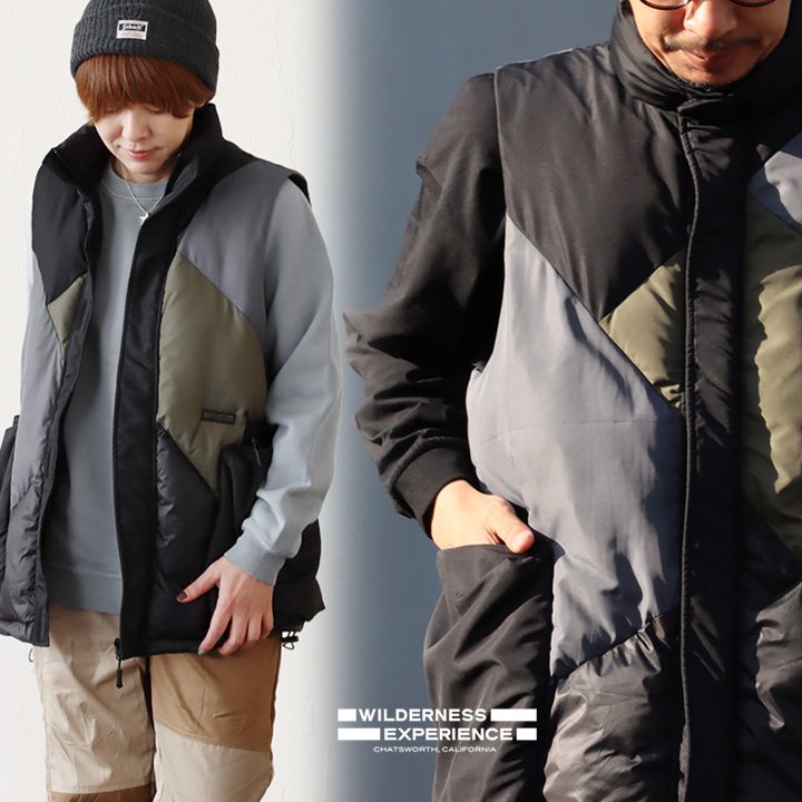 ベスト 前開き 重ね着 ハイネック 配色切り替え 中綿 暖かい 防寒 パティ ウィルダネスエクスペリエンス