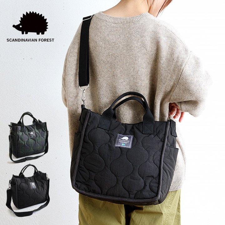 スカンジナビアンフォレスト トートバッグ ショルダーバッグ バッグ 2WAY スクエア柄 中綿 キルティング 裏地付き 撥水 パティ