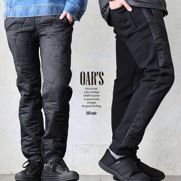 オールズ(OAR'S) ダウンパンツ スウェット 切り替え スリム 撥水 中綿 USAコットン 裏起毛 伸びる ウエストゴム 裾リブ パティ オールズ