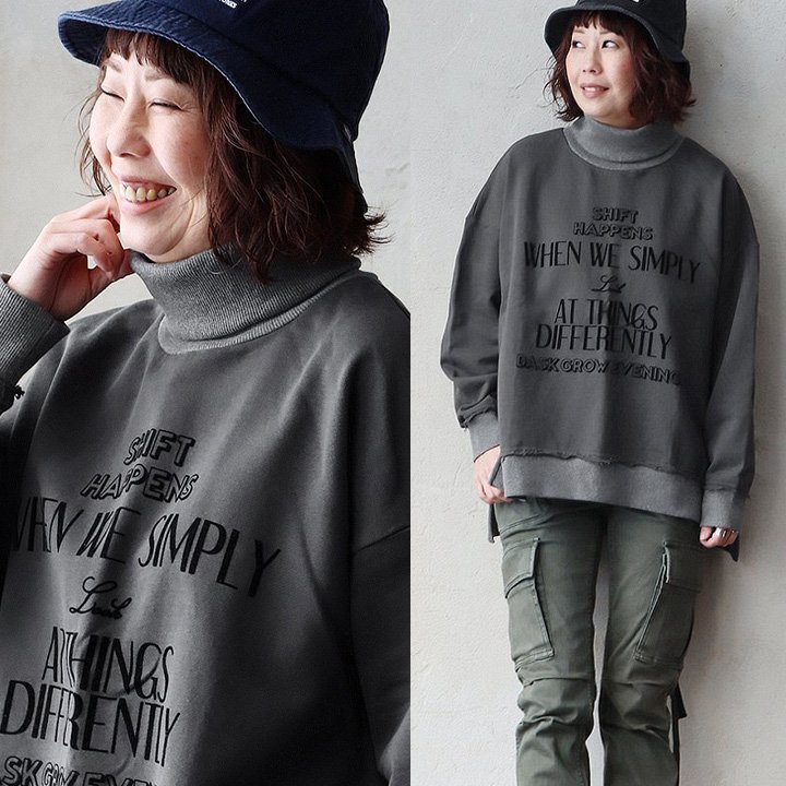 スウェット プルオーバー 長袖 重ね着 レイヤード タートルネック 着痩せ 綿100 コットン 裏毛 ゆったり パティ ジャンティ