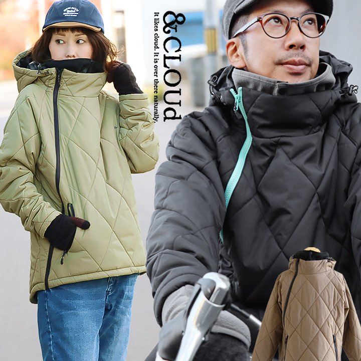 ダウン パーカー サイクリングパーカー 冬 アウター ハイネック 撥水 防風 サーモライト 斜めジップ パティ ＆CLOUd