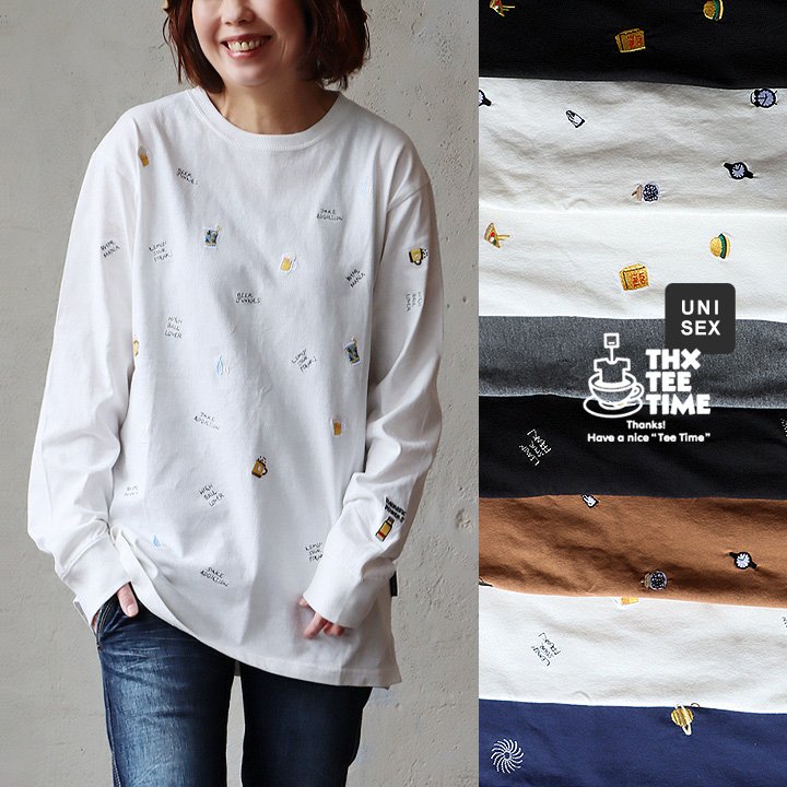 ジーアールエヌ(grn) Tシャツ 長袖 クルーネック 刺繍 イラスト ワンポイント 米綿 USA コットン しっかり生地 タフ パティ