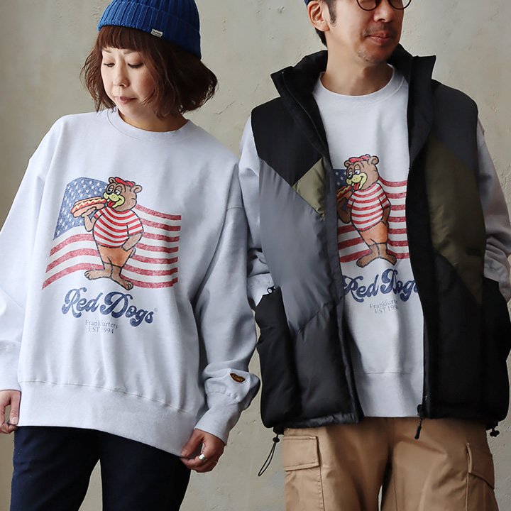 スウェット トレーナー 長袖 クルーネック かすれプリント 綿100 コットン しっかり生地 丈夫 裏毛 ゆったり パティ