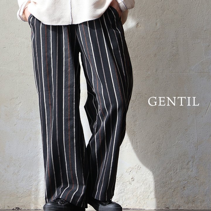 パンツ ワイドパンツ ストレート ストライプ 綿100 コットン 薄手 通気性 軽い ゆったり ウエストゴム パティ ジャンティ