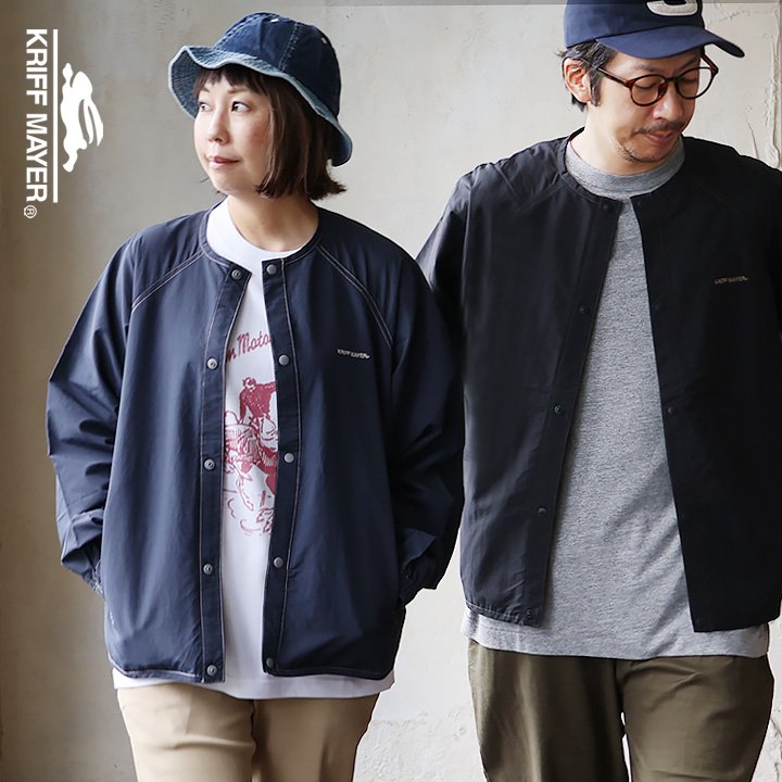 KRIFF MAYER(クリフメイヤー) クリフメイヤー ジャケット 長袖 ノーカラーネック 無地 ワンポイント 刺繍 撥水 防汚 薄手 パティ