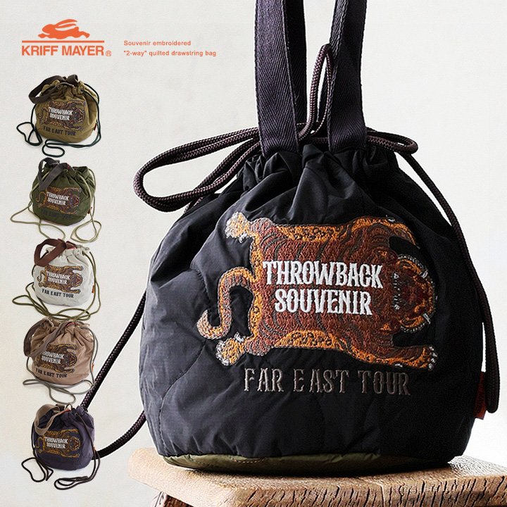 KRIFF MAYER(クリフメイヤー) クリフメイヤー バッグ 巾着 ショルダー ハンドバッグ 2WAY トラ 刺繍 ナイロン 中綿 キルティング パティ