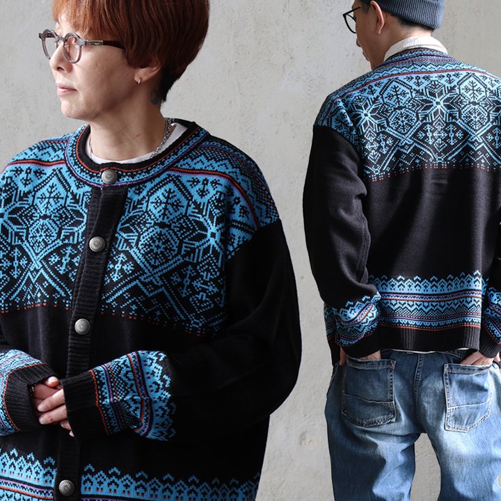 カーディガン 長袖 クルーネック アクリル ノルディック柄 暖かい 軽い 重ね着 ゆったり パティ