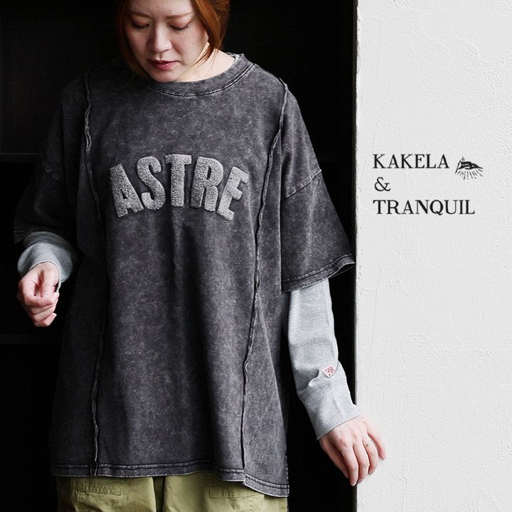 Tシャツ 5分袖 クルーネック ロゴ サガラ刺繍 ピグメント 綿100 コットン 天竺 パティ KAKELA＆TRANQUIL カケラ＆トランクイル