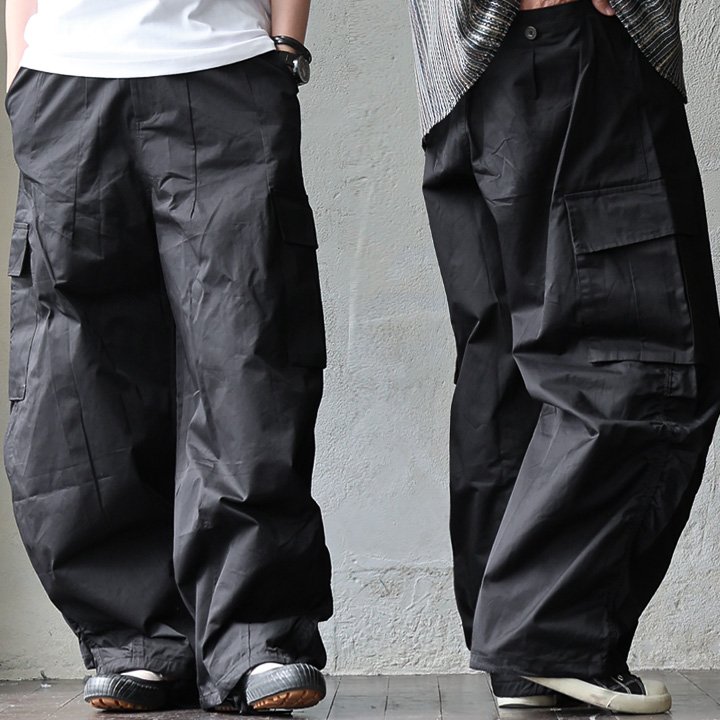 カーゴパンツ パンツ パラシュートパンツ 高密度 コットン 綿100 丈夫 しっかり生地 ゆったり ウエストゴム 紐付き パティ