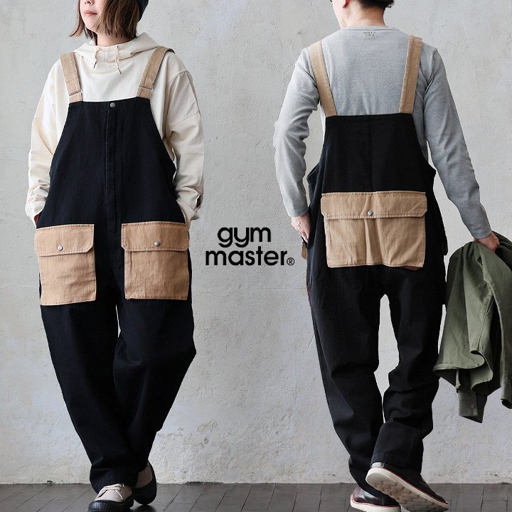 ジムマスター(gymmaster) ジムマスター サロペット オーバーオール テーパード 綿100 コットン スラブツイル 配色 ポケット パティ