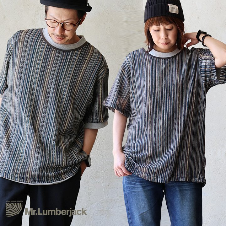 tシャツ 5分袖 半袖 シアー ラッセル編み 着やせ ワイド 透け感 軽い 涼しい 重ね着 ミスターランバージャック