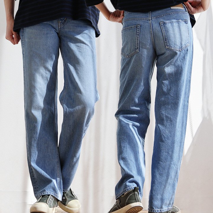 スウィートキャメル デニムパンツ テーパード コットン 再生繊維 無地 股上深い すっきり 美脚 着痩せ カジュアル パティ