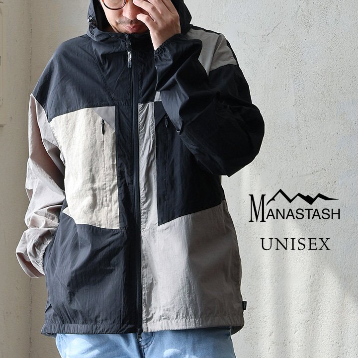 マナスタッシュ(MANASTASH) マナスタッシュ マウンテンパーカー マンパー 長袖 ハイネック 配色 ナイロン ヘンプ 袖ゴム パティ