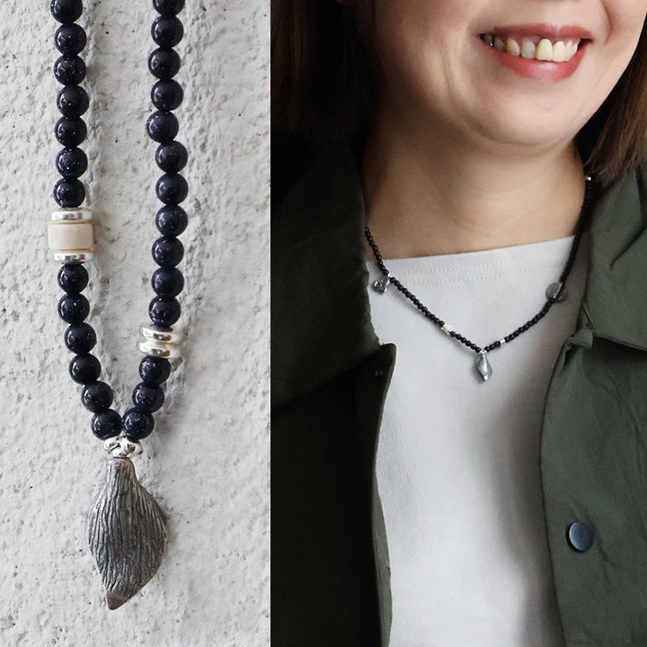 ネックレス ネイビー シルバー金属 ヴィンテージ 軽い プレゼント 贈り物 カジュアル ヴィンテージ パティ