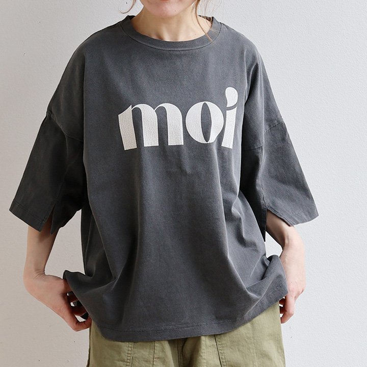 Ｔシャツ 5分袖 クルーネック 配色 ひび割れ プリント ピグメント 褪せ色 綿100 コットン 通気性 体型カバー パティ