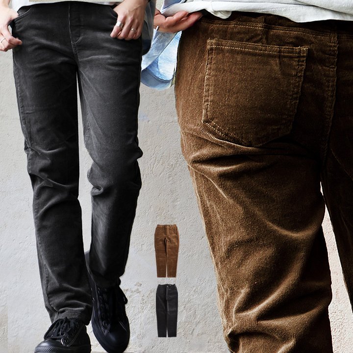 パンツ テーパード レギパン 無地 コーデュロイ 細畝 コットン ストレッチ 動きやすい ウエストゴム すっきり 細見え パティ