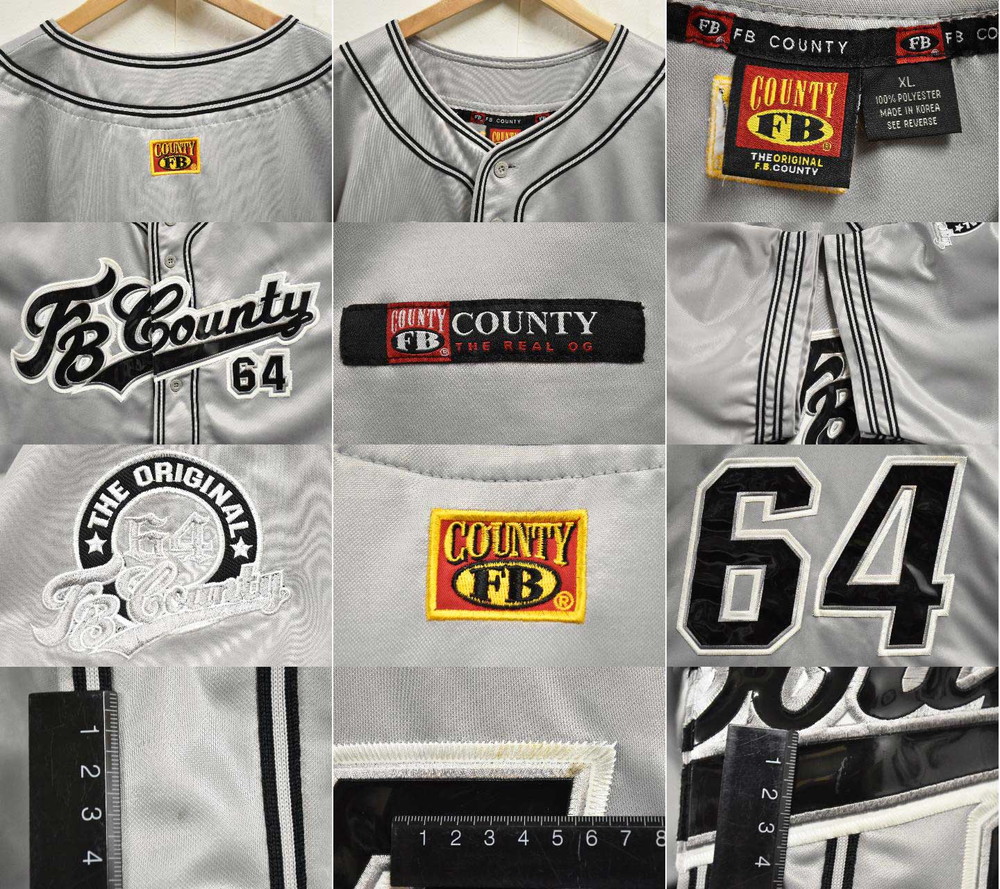  big size FB COUNTY Baseball shirt uniform number ring silver gray men's 2XL corresponding (24250