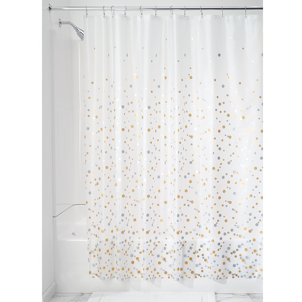 InterDesign print shower curtain lining vinyl material Confetti PVC free 3 gauge silver Gold 36799EJ