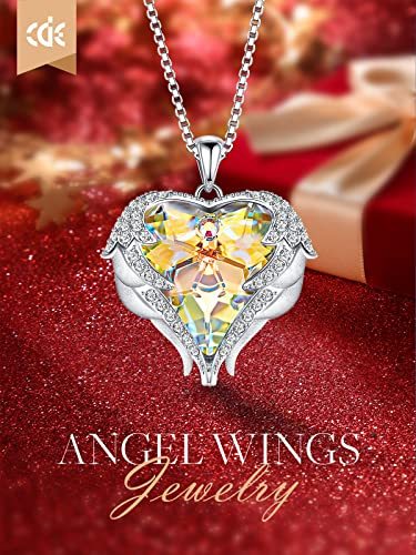 天使の羽 ネックレス スワロフスキー元素クリスタルを採用 ハートのデザイン ボックス付き 女性用 イエロー 天使の羽 ネックレス スワロフスキー元素クリスタルを採用 ハートのデザイン ボックス付き 女性用 イエロー CDE for