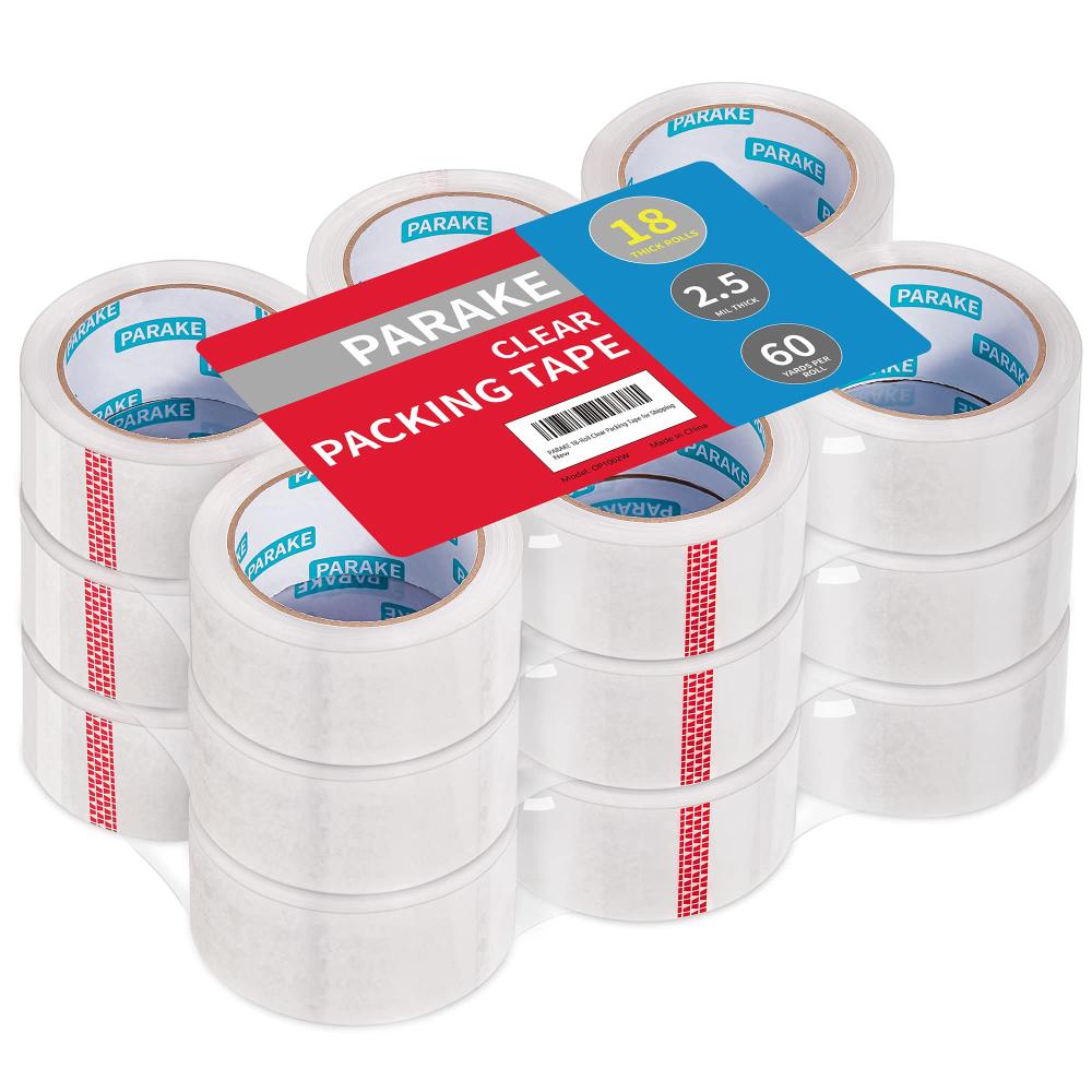 PARAKE Clear Packing Tape 18-Roll, Heavy Duty Shipping Packing Tape 1.88 W