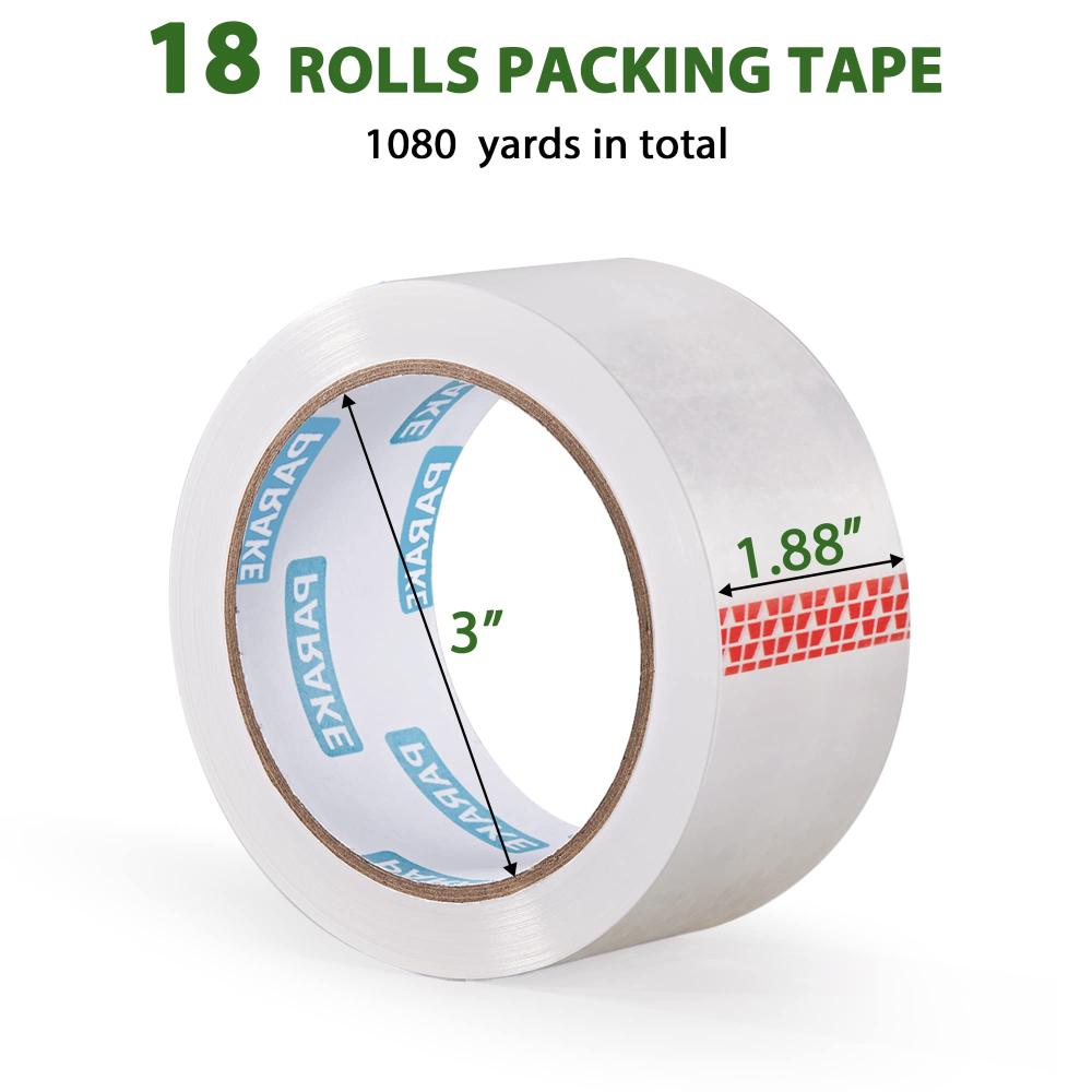PARAKE Clear Packing Tape 18-Roll, Heavy Duty Shipping Packing Tape 1.88 W