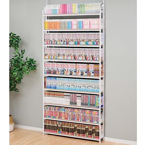 本棚 大容量 スリム 全体耐荷重180 家具インテリア 山善 (突っ張り) 幅101×奥行15.5×高さ210.5-270 壁面収納 ラック 組立品 アの商品画像