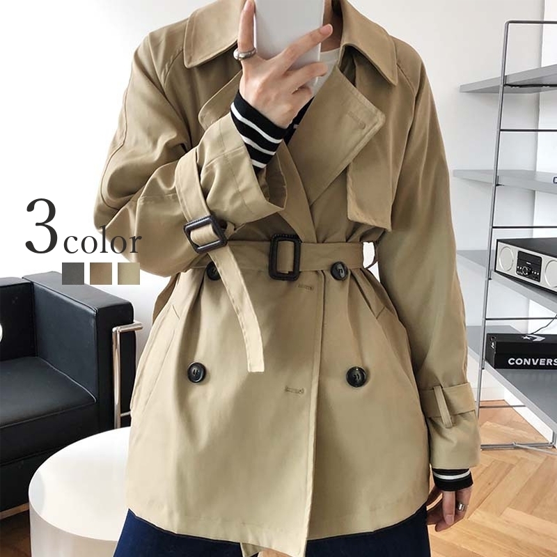 について トレンチコート 上着 かわいい おしゃれ プラスナオ Paypayモール店 通販 Paypayモール ショート丈 コート アウター レディース 女性 婦人 スプリングコート ウエストベルト付き のレディー