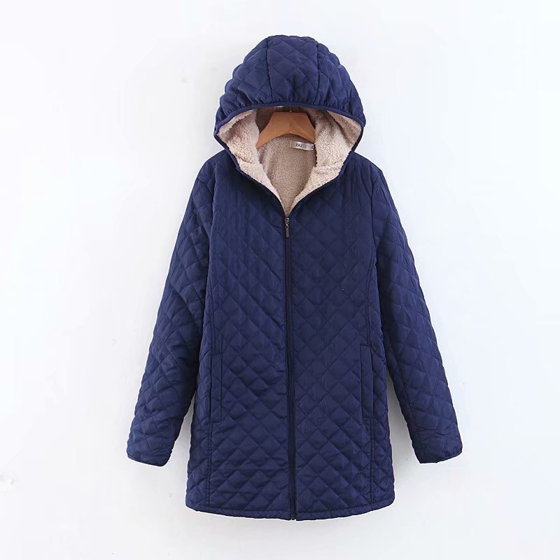  quilting jacket lady's outer with cotton coat long jacket Zip up with a hood . inside boa reverse side boa large size warm .