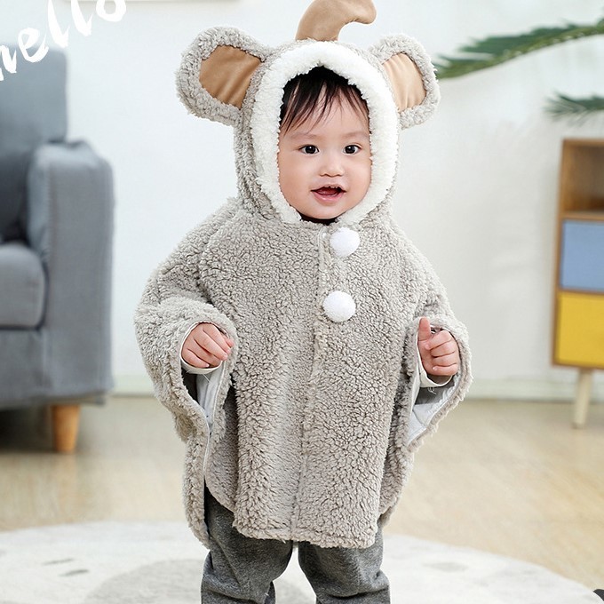  накидка манто baby младенец девочка мужчина внешний верхняя одежда длинный рукав передний открытие кнопка-застежка .... нежный ворсистый динозавр .. слон животное ani